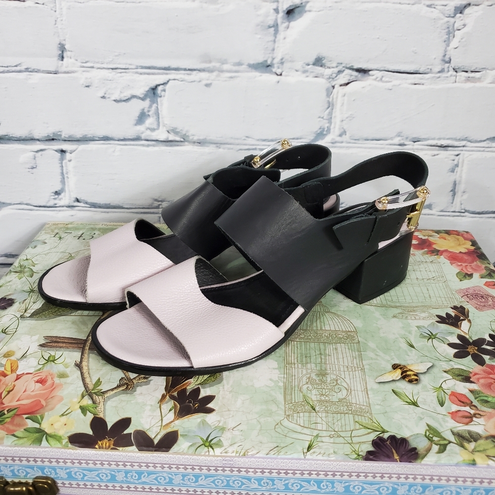 Miista Purple and Black Color Block Sandals